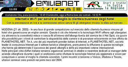 Internet e WiFi per servire al meglio laclientela business degli hotel - Emilianet, 21 ottobre 2003